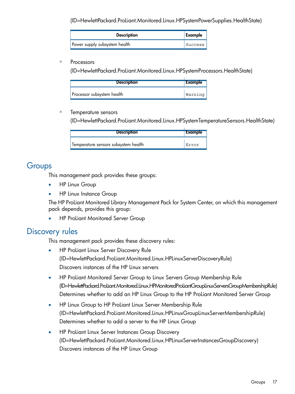 Groups, Discovery rules, Groups discovery rules | HP OneView for Microsoft System Center User Manual | Page 17 / 32