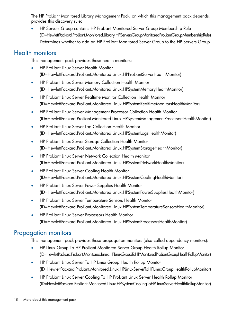 Health monitors, Propagation monitors, Health monitors propagation monitors | HP OneView for Microsoft System Center User Manual | Page 18 / 32