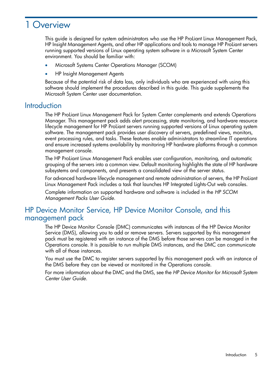 1 overview, Introduction | HP OneView for Microsoft System Center User Manual | Page 5 / 32