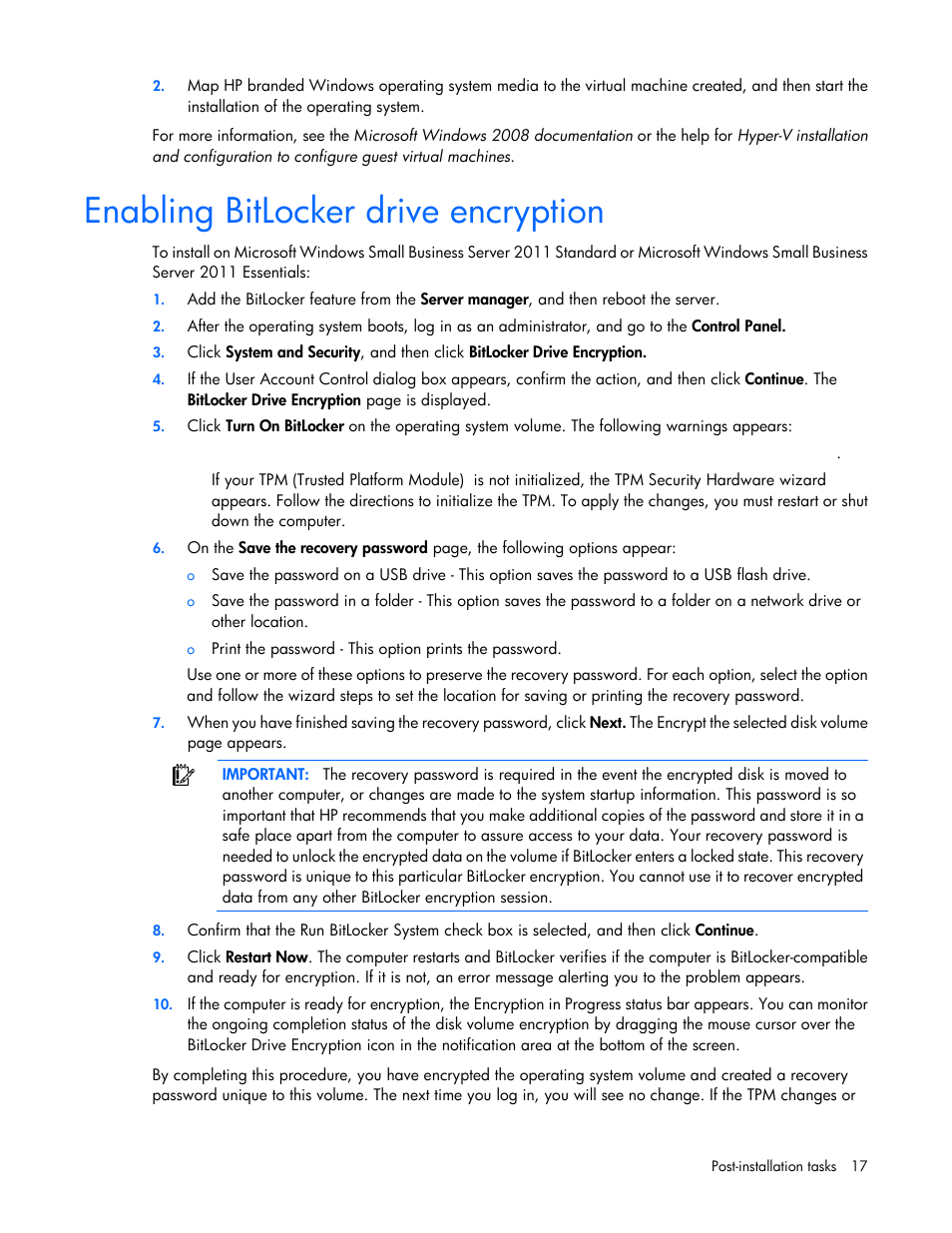 Enabling bitlocker drive encryption | HP ProLiant DL360 G4 Server User Manual | Page 17 / 27