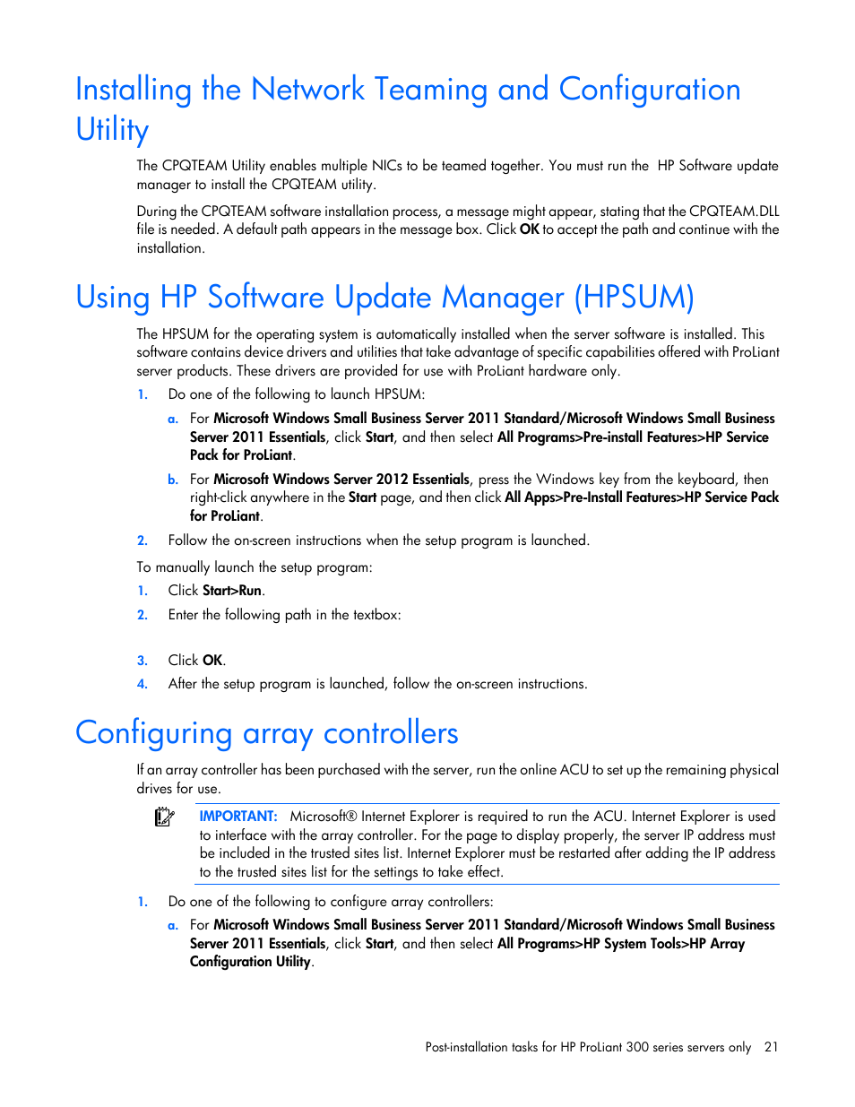 Using hp software update manager (hpsum), Configuring array controllers | HP ProLiant DL360 G4 Server User Manual | Page 21 / 27