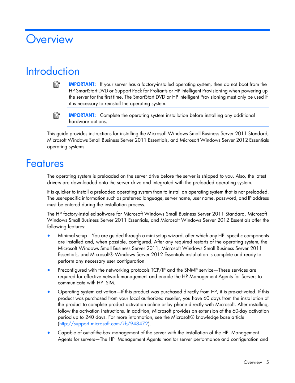 Overview, Introduction, Features | HP ProLiant DL360 G4 Server User Manual | Page 5 / 27