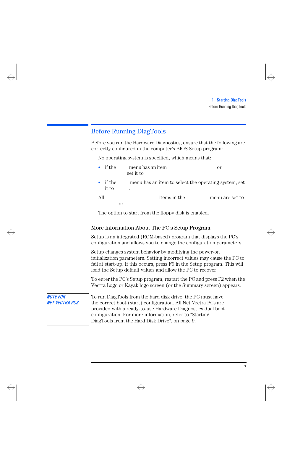 Before running diagtools | HP Vectra VL 6xxx series 8 User Manual | Page 19 / 96