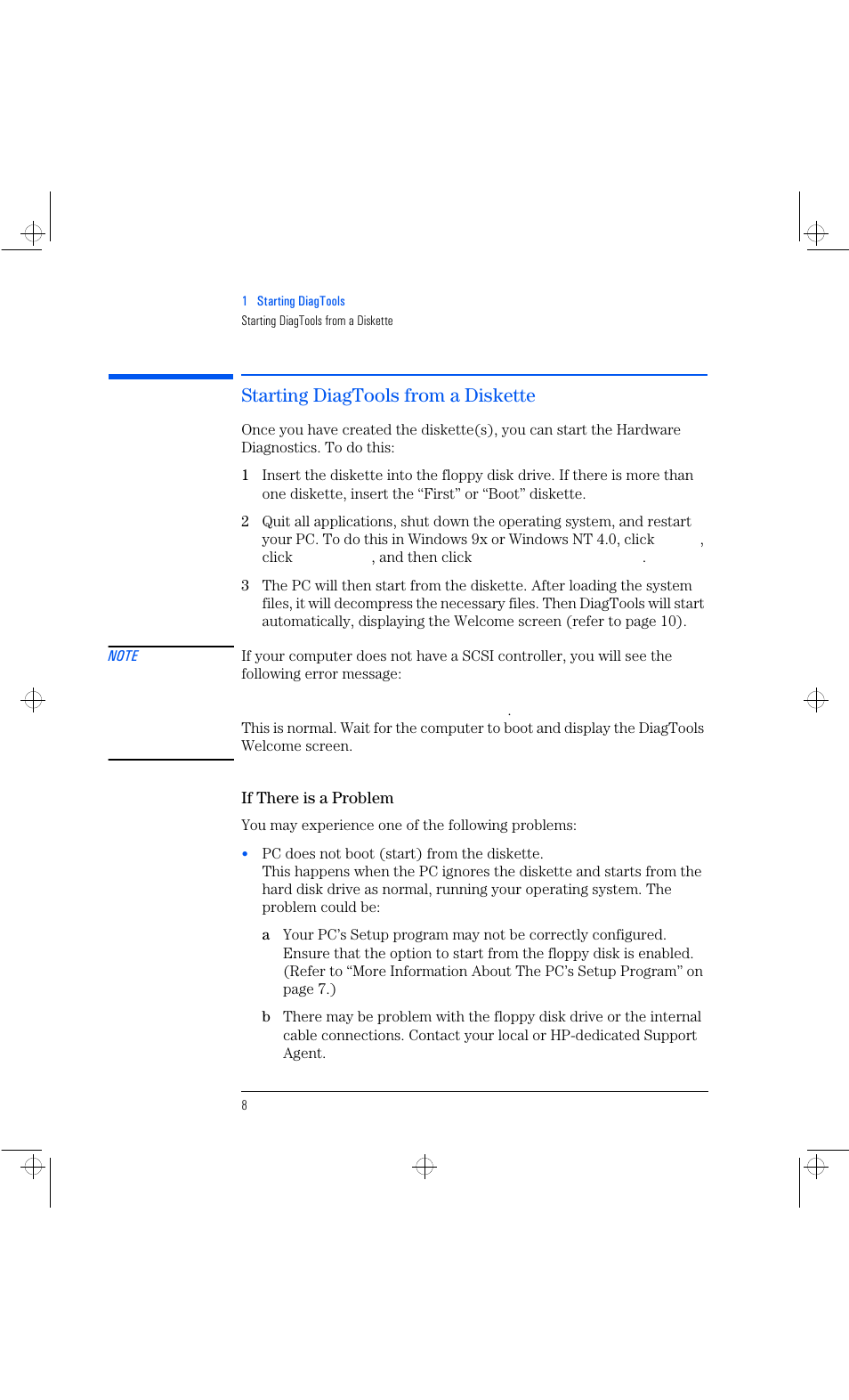 Starting diagtools from a diskette | HP Vectra VL 6xxx series 8 User Manual | Page 20 / 96