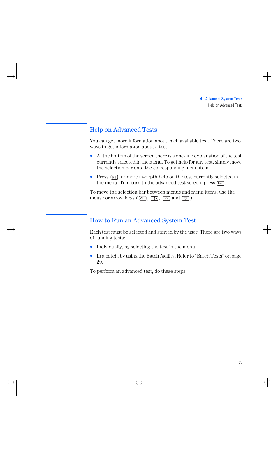 Help on advanced tests, How to run an advanced system test | HP Vectra VL 6xxx series 8 User Manual | Page 39 / 96