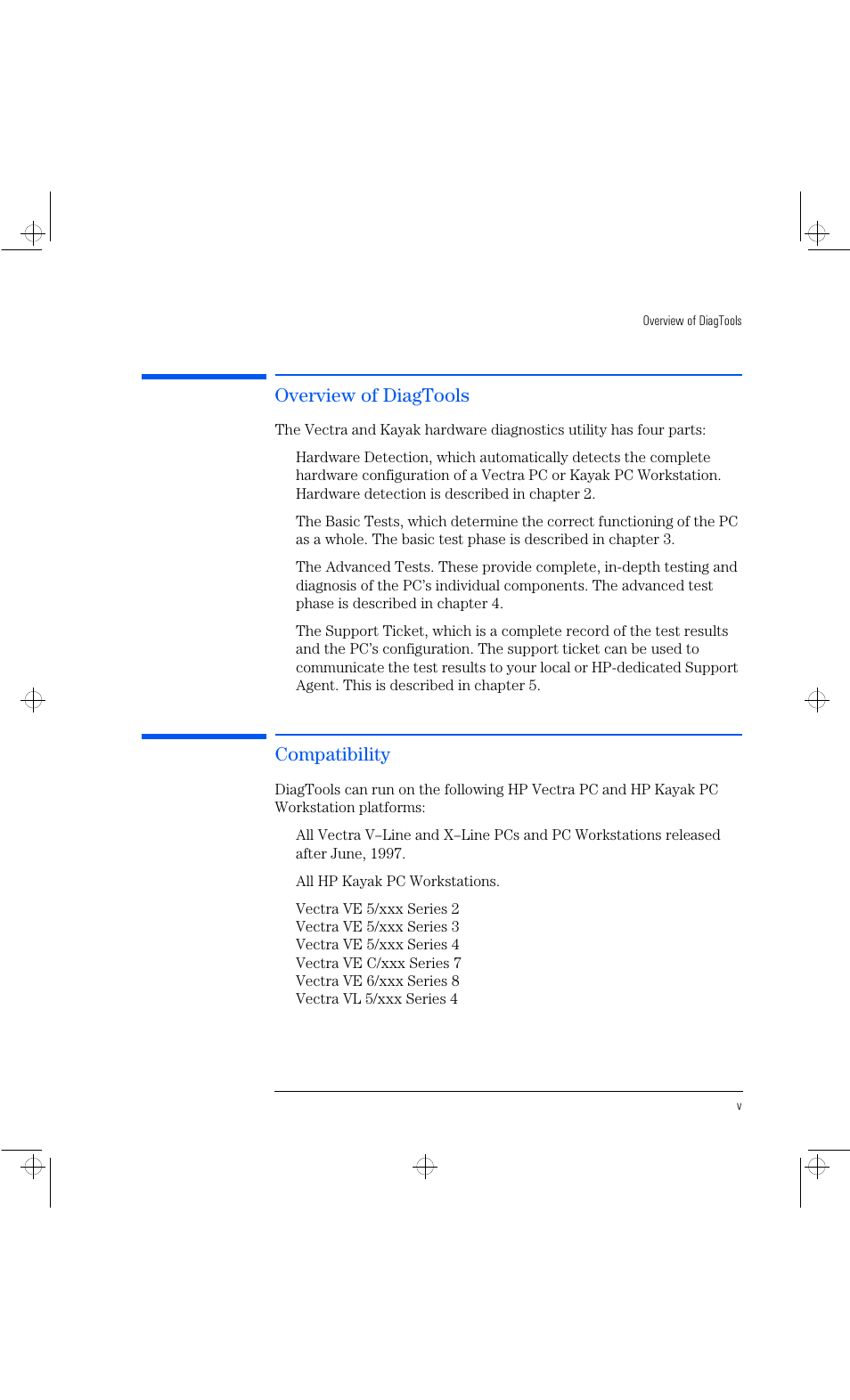 Overview of diagtools, Compatibility | HP Vectra VL 6xxx series 8 User Manual | Page 5 / 96