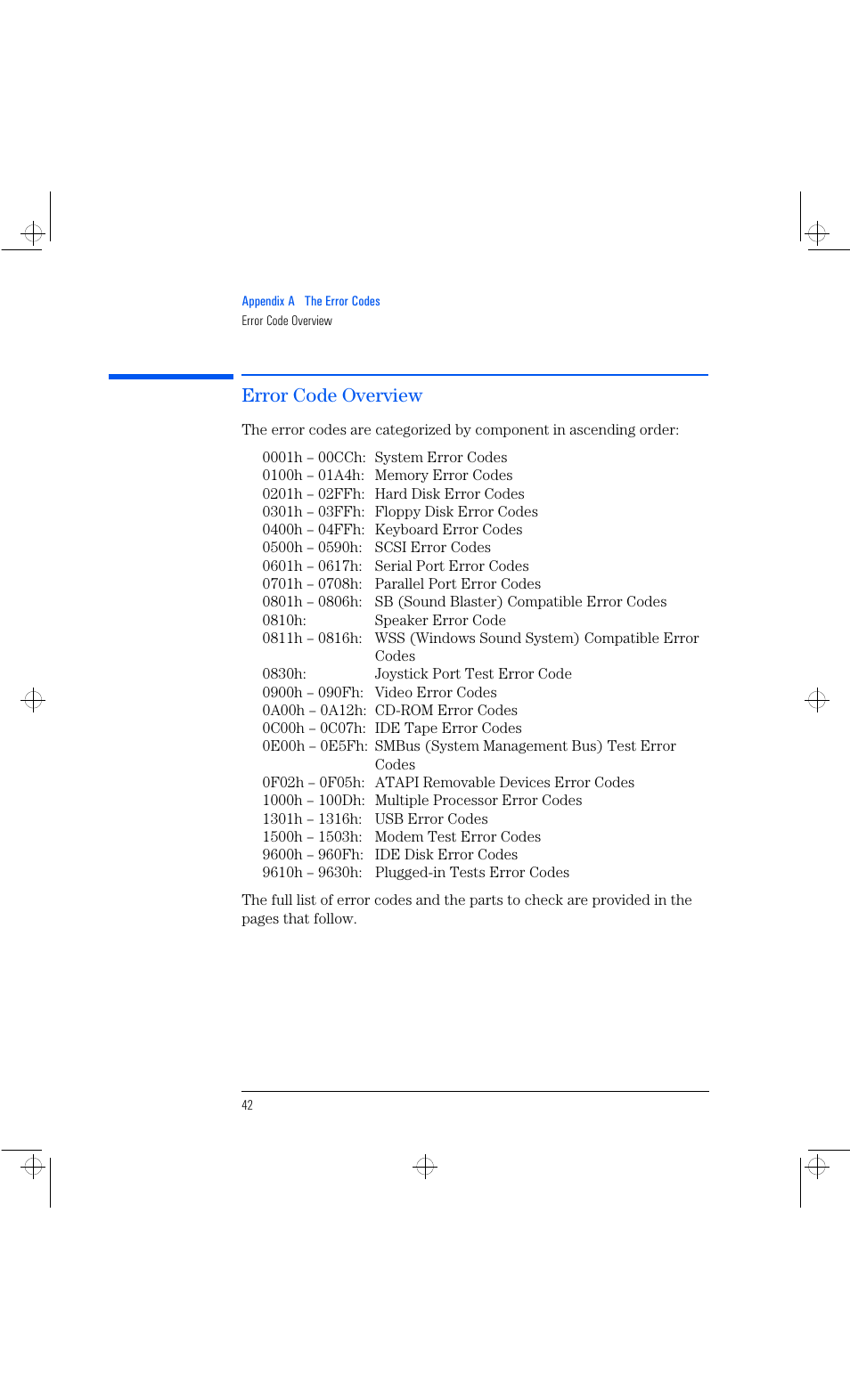 Error code overview | HP Vectra VL 6xxx series 8 User Manual | Page 54 / 96