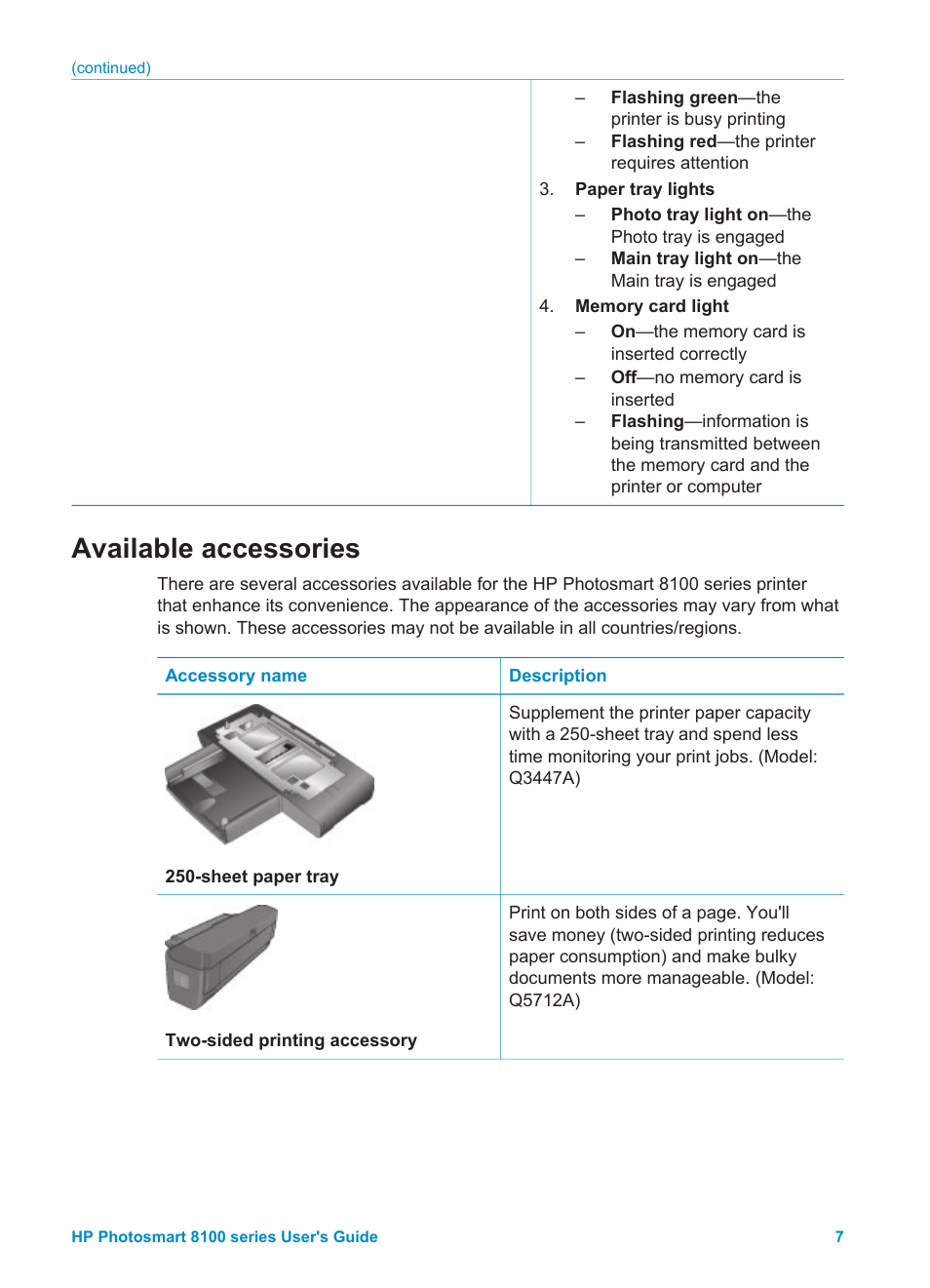 Available accessories | HP Photosmart 8150xi Photo Printer User Manual | Page 10 / 78