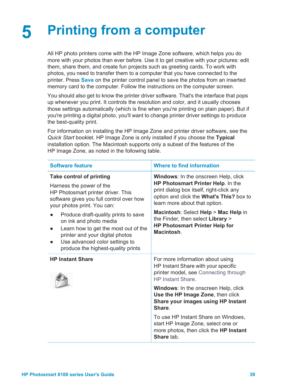 Printing from a computer, Printing from a, Computer | HP Photosmart 8150xi Photo Printer User Manual | Page 42 / 78