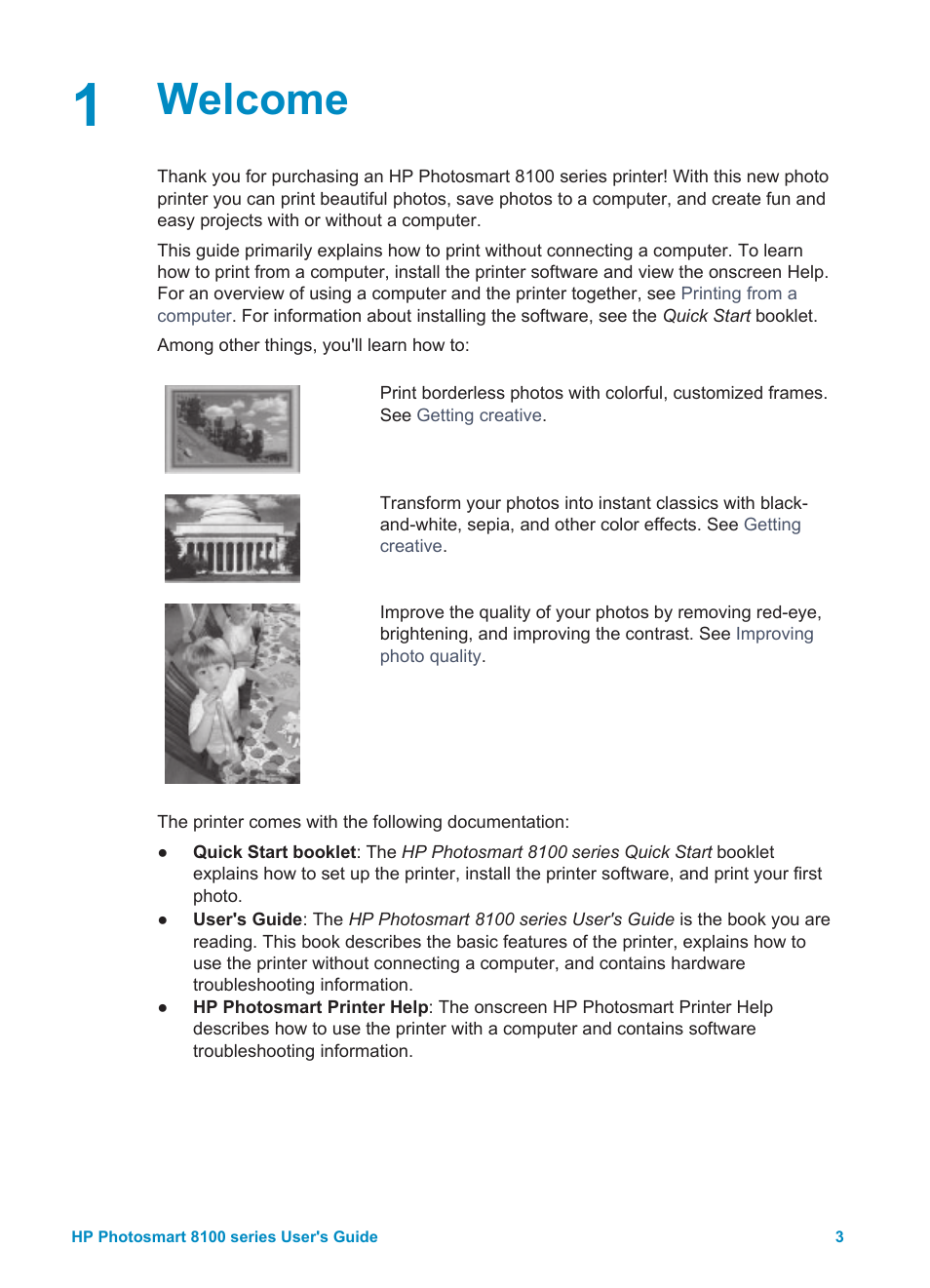 Welcome | HP Photosmart 8150xi Photo Printer User Manual | Page 6 / 78