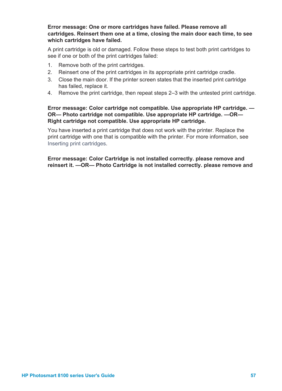 HP Photosmart 8150xi Photo Printer User Manual | Page 60 / 78