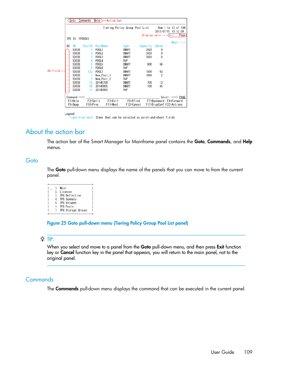 About the action bar | HP XP Command View Advanced Edition Software User Manual | Page 109 / 310