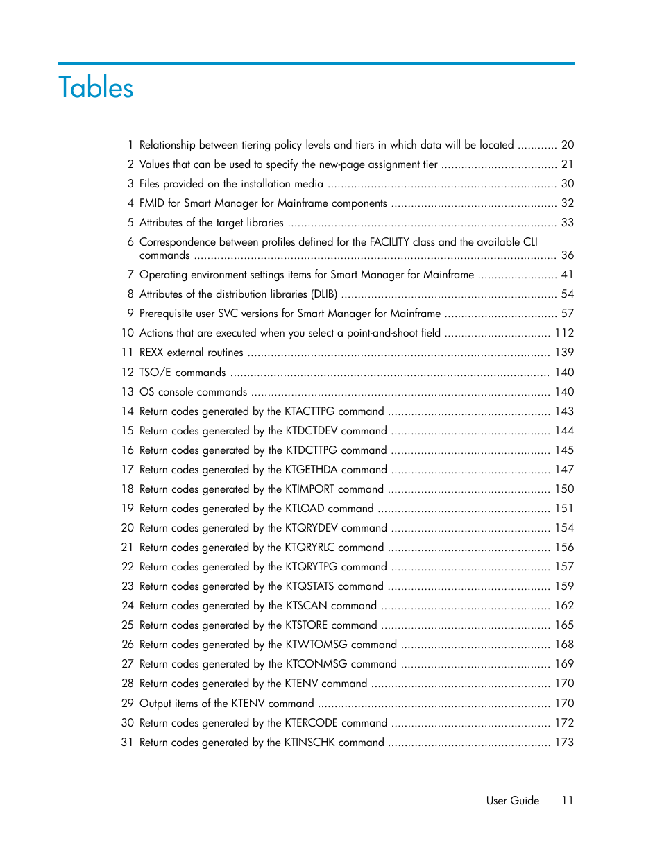 Tables | HP XP Command View Advanced Edition Software User Manual | Page 11 / 310