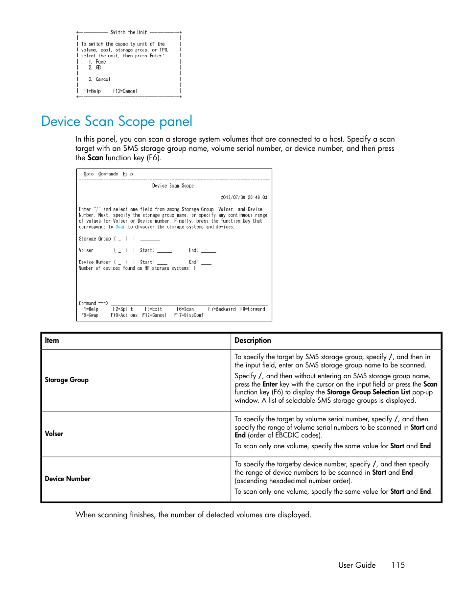 Device scan scope panel | HP XP Command View Advanced Edition Software User Manual | Page 115 / 310