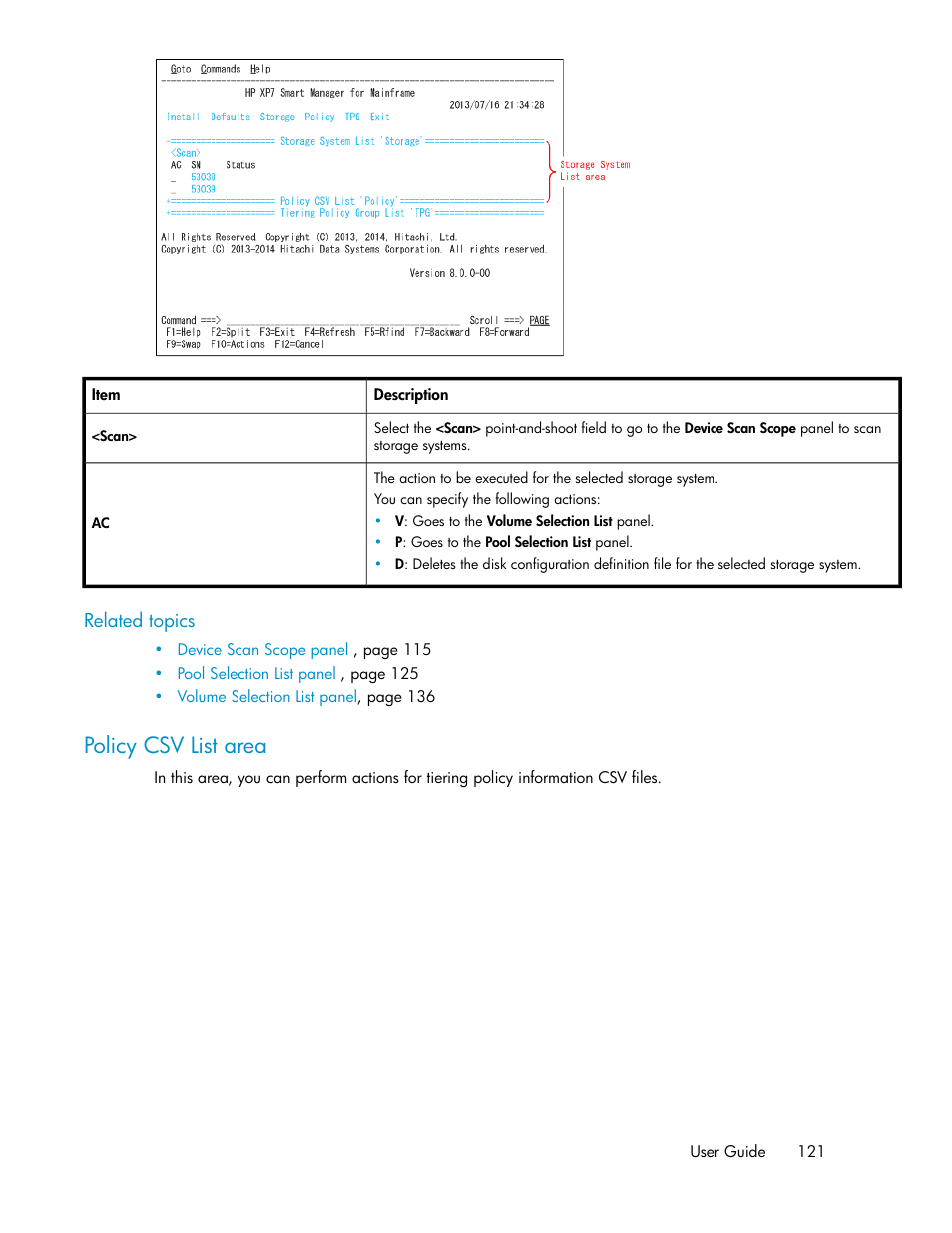 Policy csv list area | HP XP Command View Advanced Edition Software User Manual | Page 121 / 310