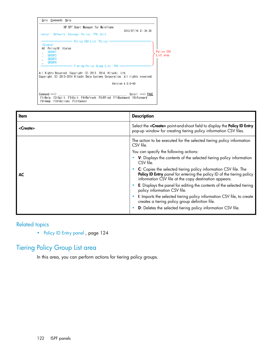 Tiering policy group list area | HP XP Command View Advanced Edition Software User Manual | Page 122 / 310