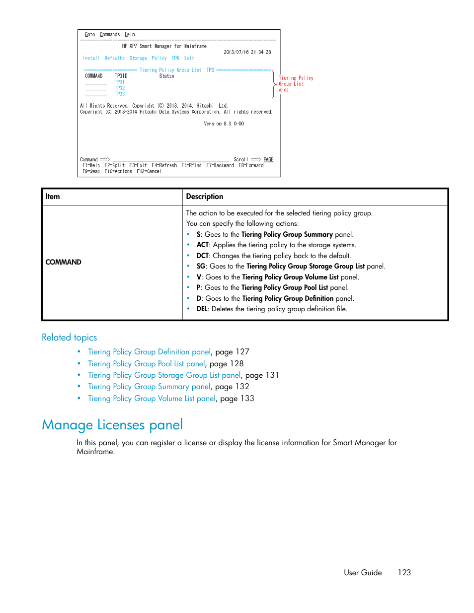 Manage licenses panel | HP XP Command View Advanced Edition Software User Manual | Page 123 / 310