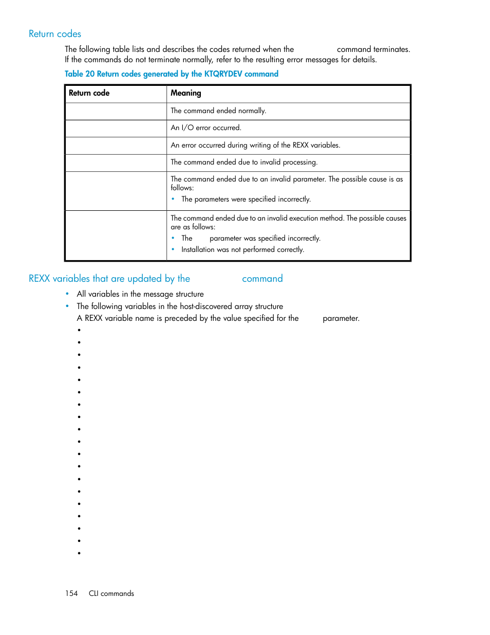 Return codes generated by the ktqrydev command | HP XP Command View Advanced Edition Software User Manual | Page 154 / 310