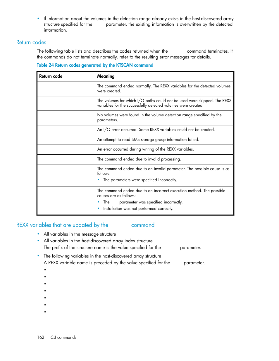 Return codes generated by the ktscan command | HP XP Command View Advanced Edition Software User Manual | Page 162 / 310