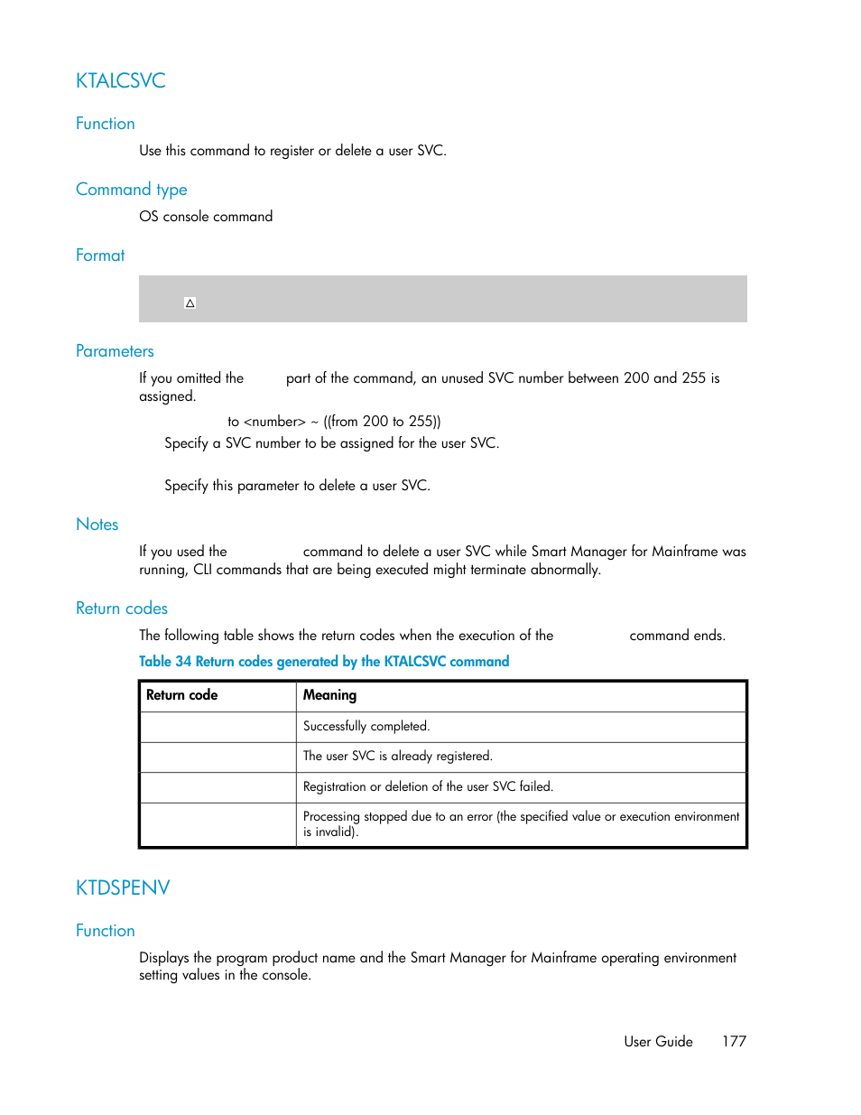 Ktalcsvc, Ktdspenv, 177 ktdspenv | Return codes generated by the ktalcsvc command | HP XP Command View Advanced Edition Software User Manual | Page 177 / 310