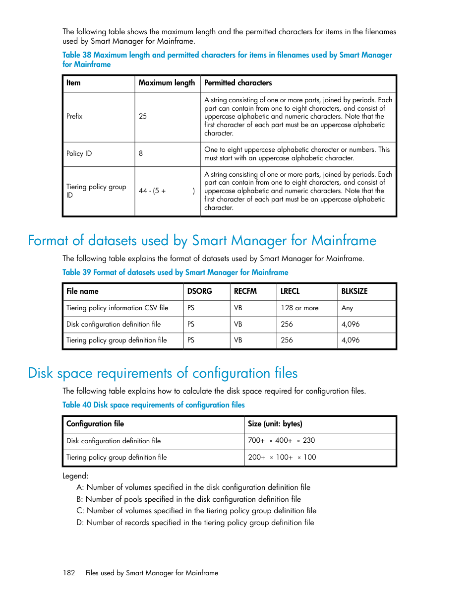 Disk space requirements of configuration files, 182 disk space requirements of configuration files | HP XP Command View Advanced Edition Software User Manual | Page 182 / 310