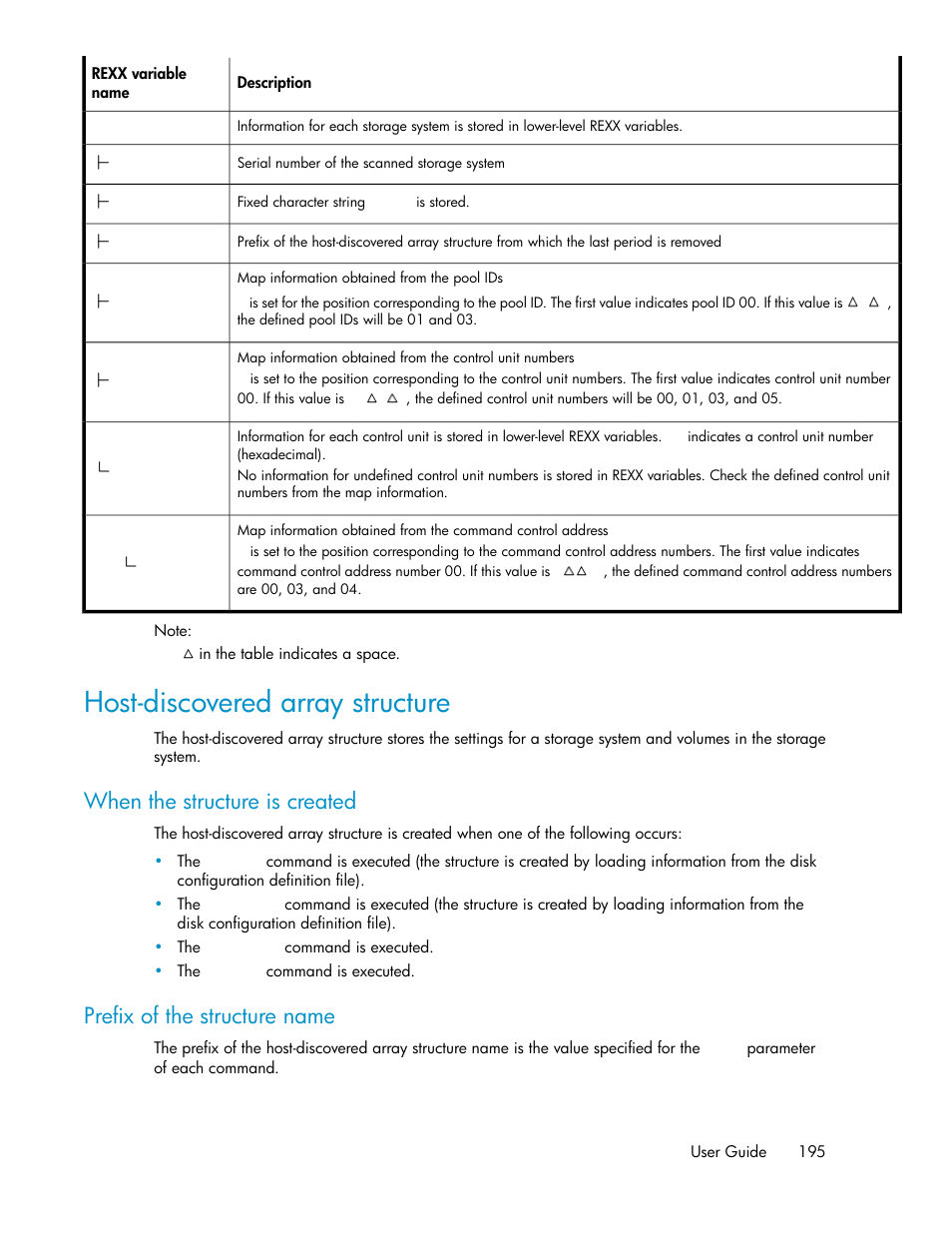 Host-discovered array structure, When the structure is created, Prefix of the structure name | HP XP Command View Advanced Edition Software User Manual | Page 195 / 310