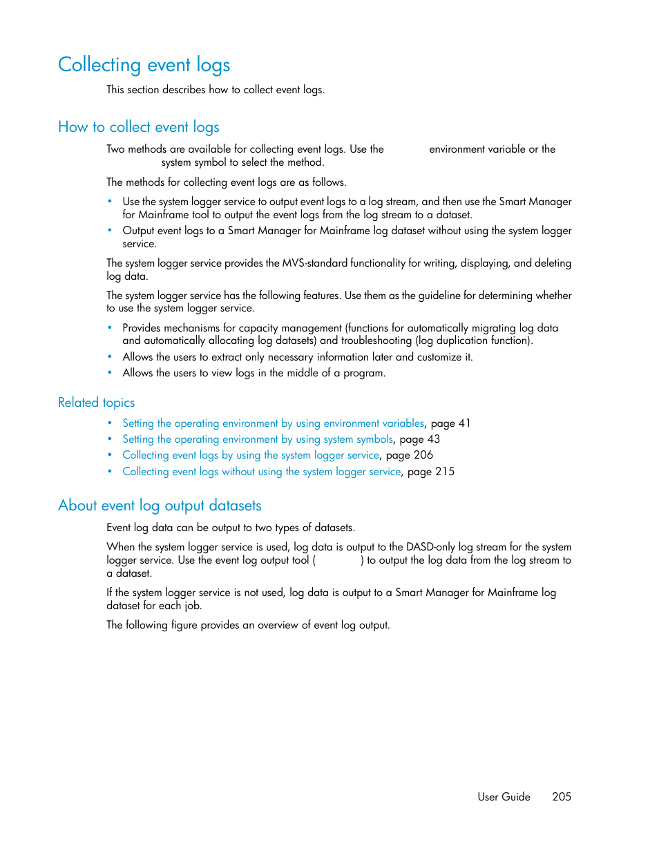 Collecting event logs, How to collect event logs, About event log output datasets | 205 about event log output datasets | HP XP Command View Advanced Edition Software User Manual | Page 205 / 310