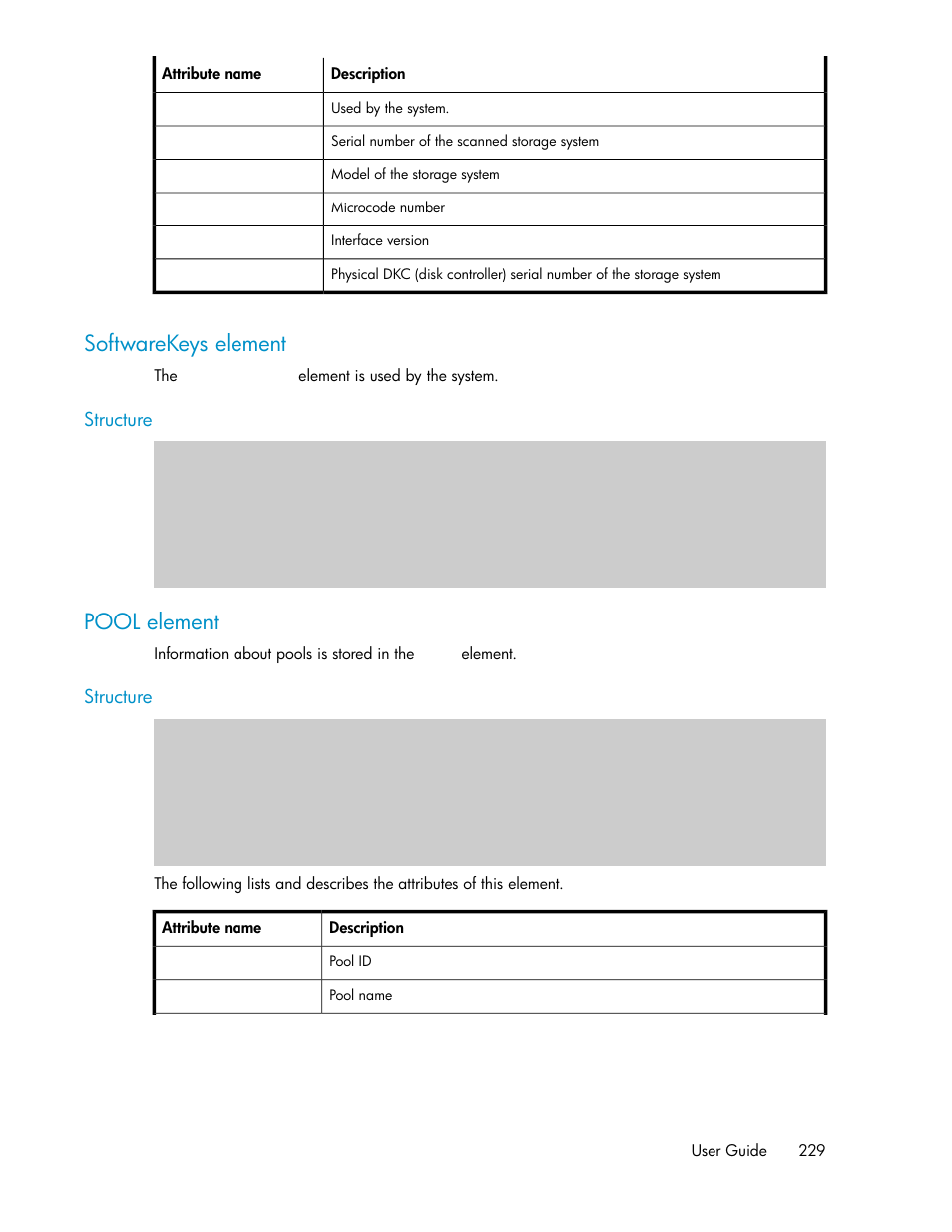 Softwarekeys element, Pool element, 229 pool element | HP XP Command View Advanced Edition Software User Manual | Page 229 / 310