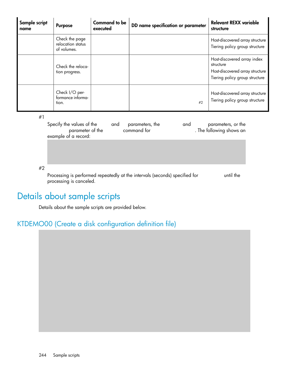 Details about sample scripts | HP XP Command View Advanced Edition Software User Manual | Page 244 / 310