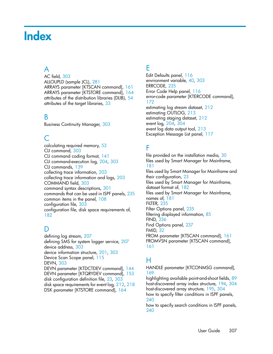 Index | HP XP Command View Advanced Edition Software User Manual | Page 307 / 310