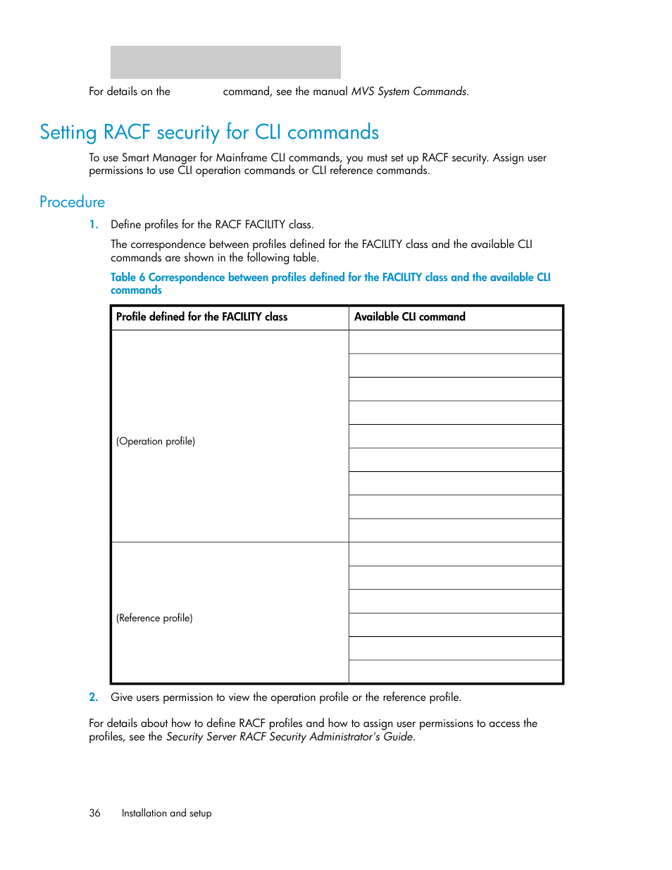 Setting racf security for cli commands, Procedure | HP XP Command View Advanced Edition Software User Manual | Page 36 / 310