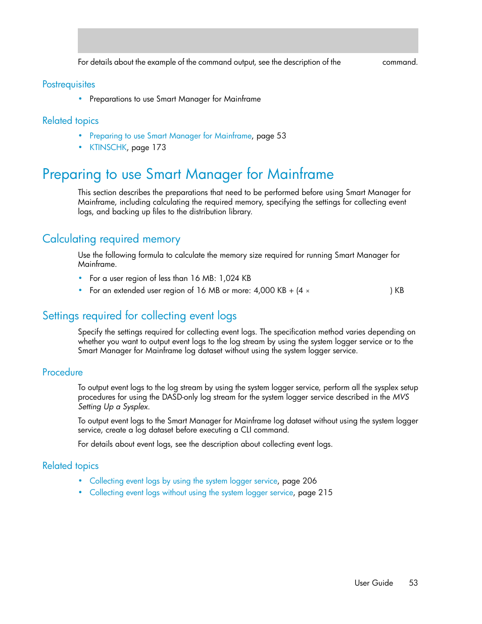 Preparing to use smart manager for mainframe, Calculating required memory, Settings required for collecting event logs | 53 settings required for collecting event logs | HP XP Command View Advanced Edition Software User Manual | Page 53 / 310