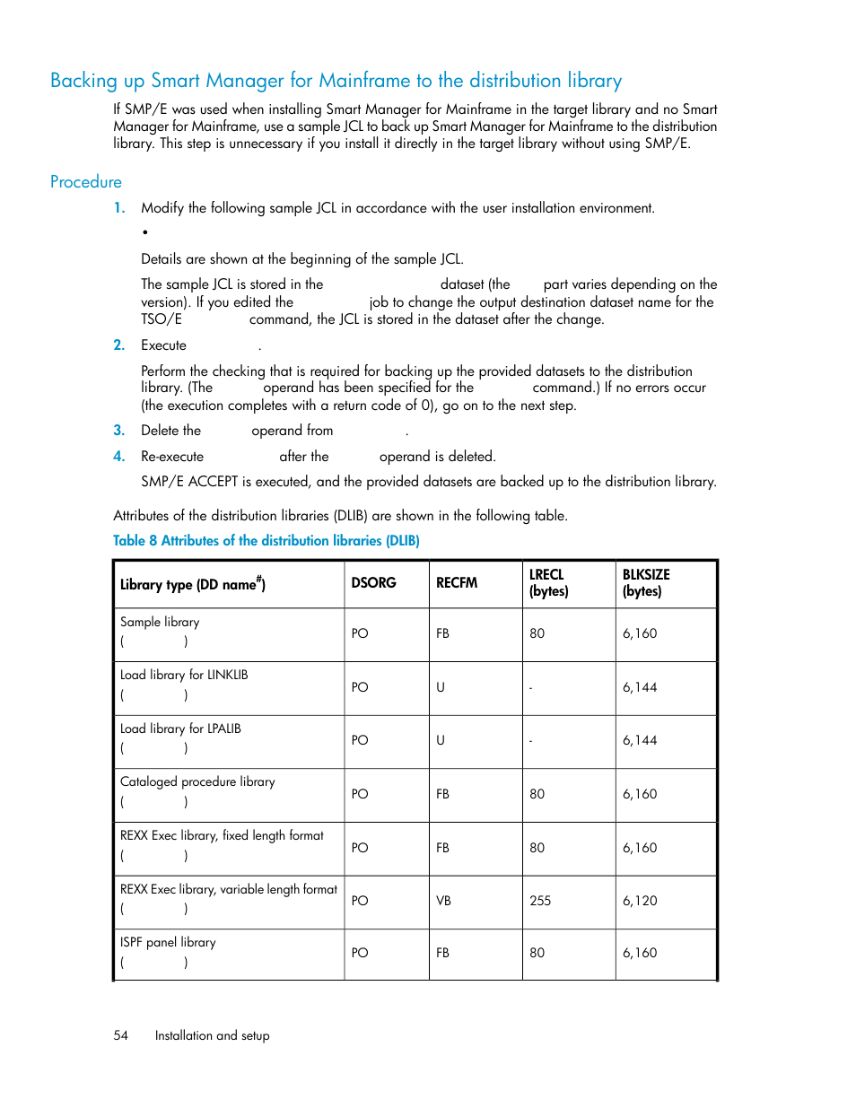 Attributes of the distribution libraries (dlib), Procedure | HP XP Command View Advanced Edition Software User Manual | Page 54 / 310