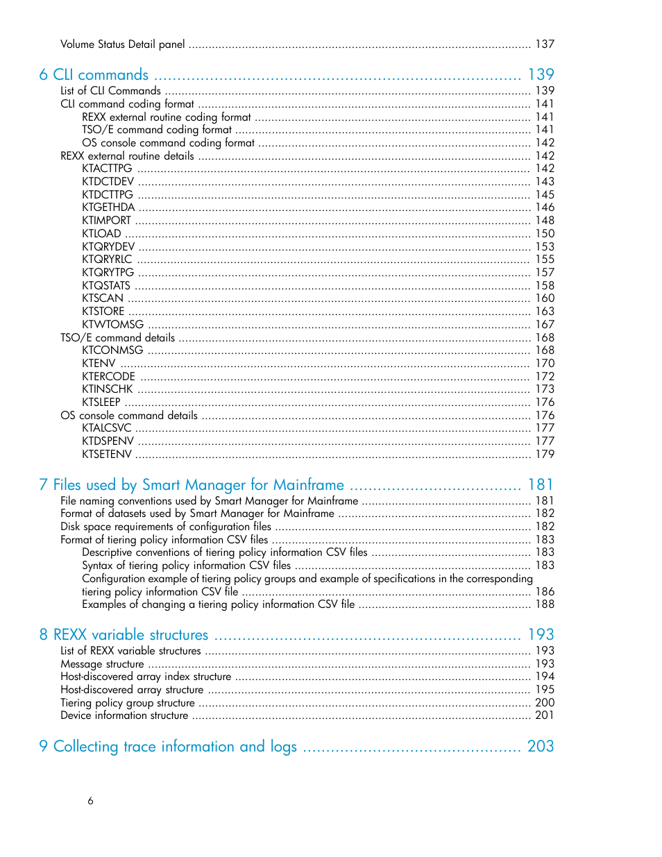 6 cli commands, 7 files used by smart manager for mainframe, 8 rexx variable structures | 9 collecting trace information and logs | HP XP Command View Advanced Edition Software User Manual | Page 6 / 310