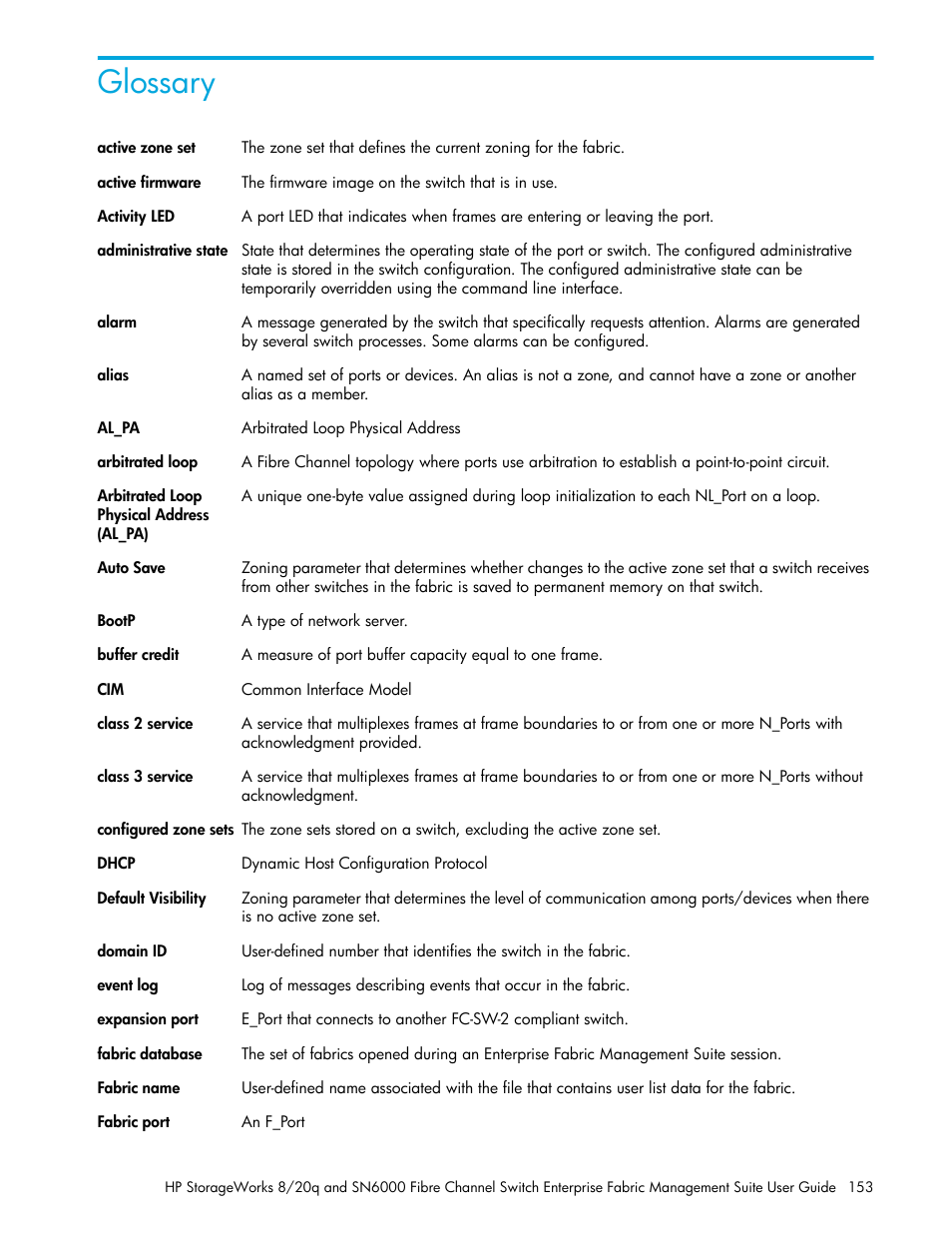 Glossary | HP H-series Enterprise Fabric Management Suite Software User Manual | Page 153 / 160