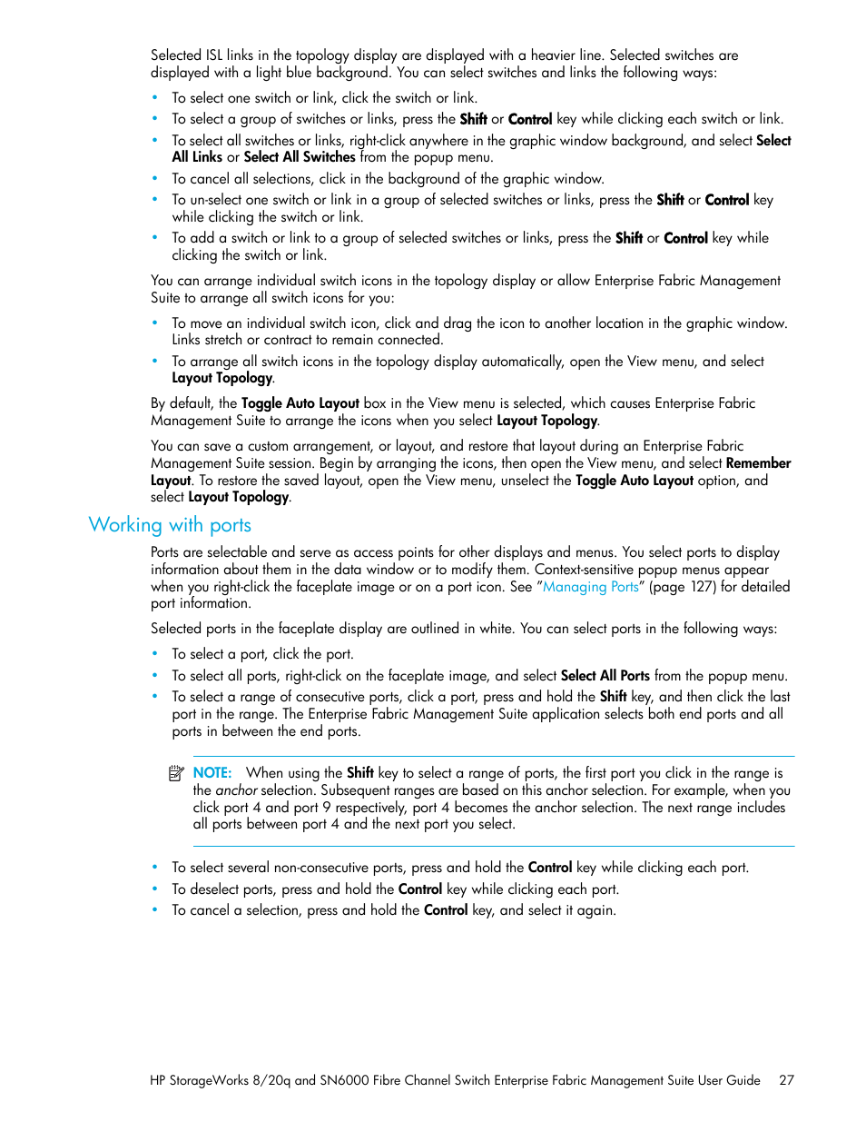 Working with ports | HP H-series Enterprise Fabric Management Suite Software User Manual | Page 27 / 160