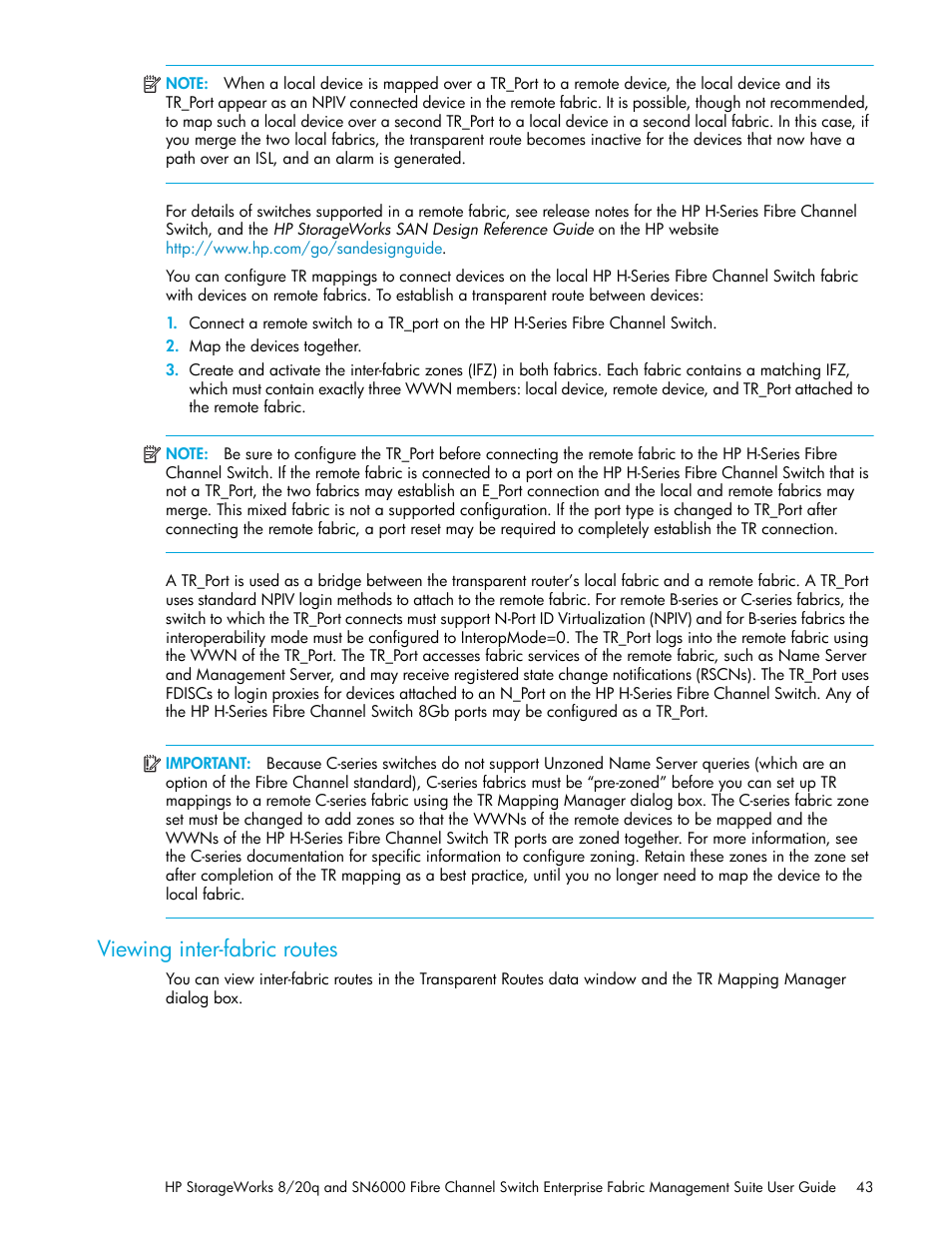 Viewing inter-fabric routes | HP H-series Enterprise Fabric Management Suite Software User Manual | Page 43 / 160