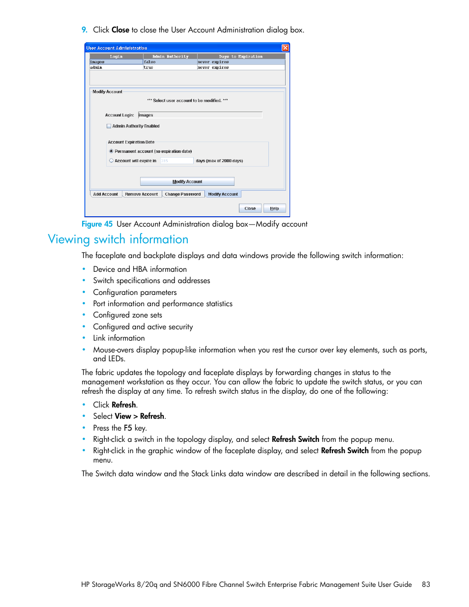 Viewing switch information | HP H-series Enterprise Fabric Management Suite Software User Manual | Page 83 / 160
