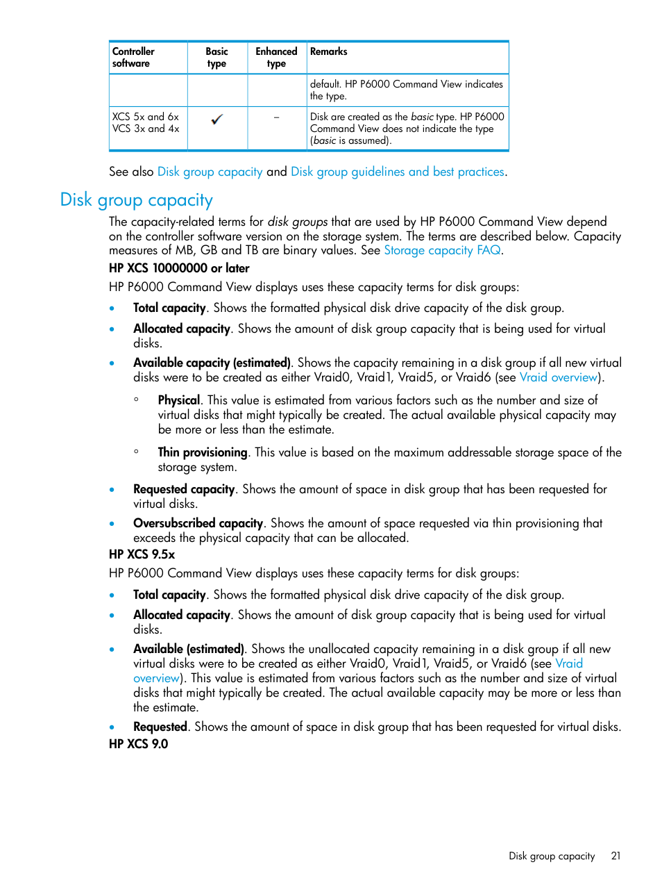 Disk group capacity | HP Command View EVA Software User Manual | Page 21 / 44