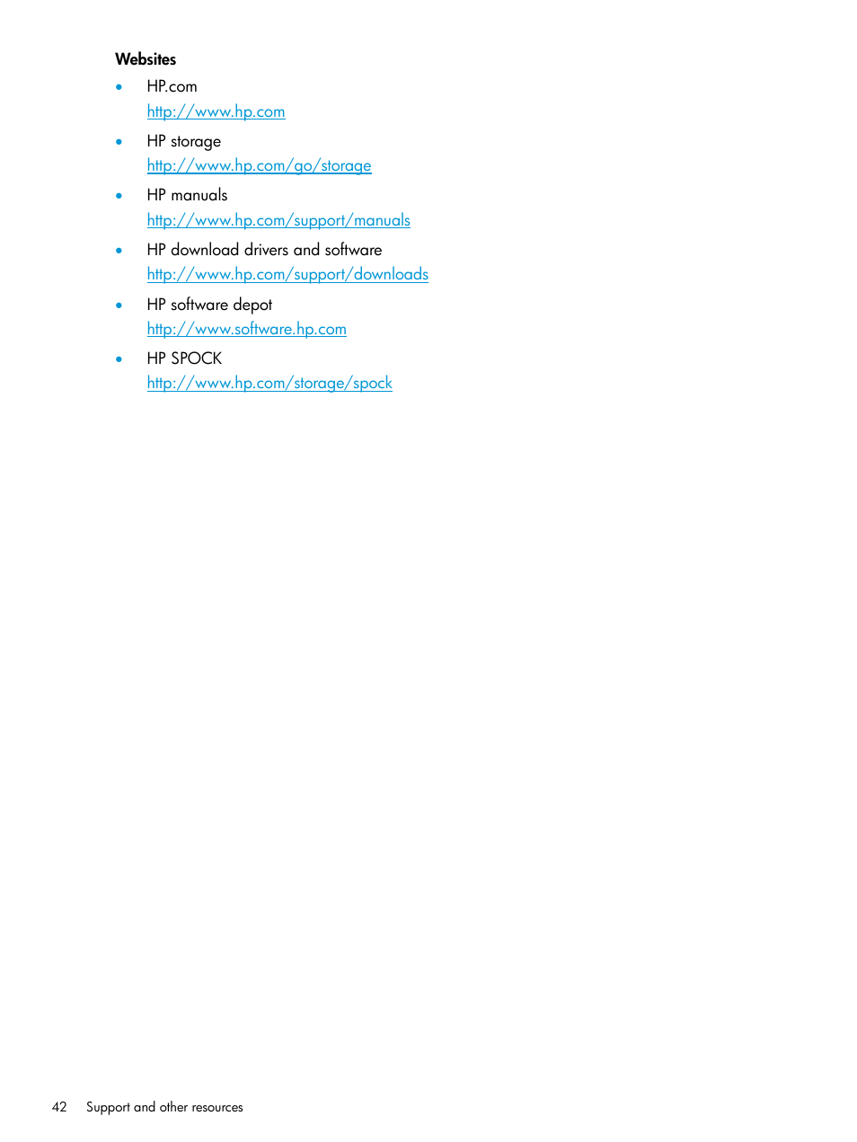 Hp websites | HP Command View EVA Software User Manual | Page 42 / 44