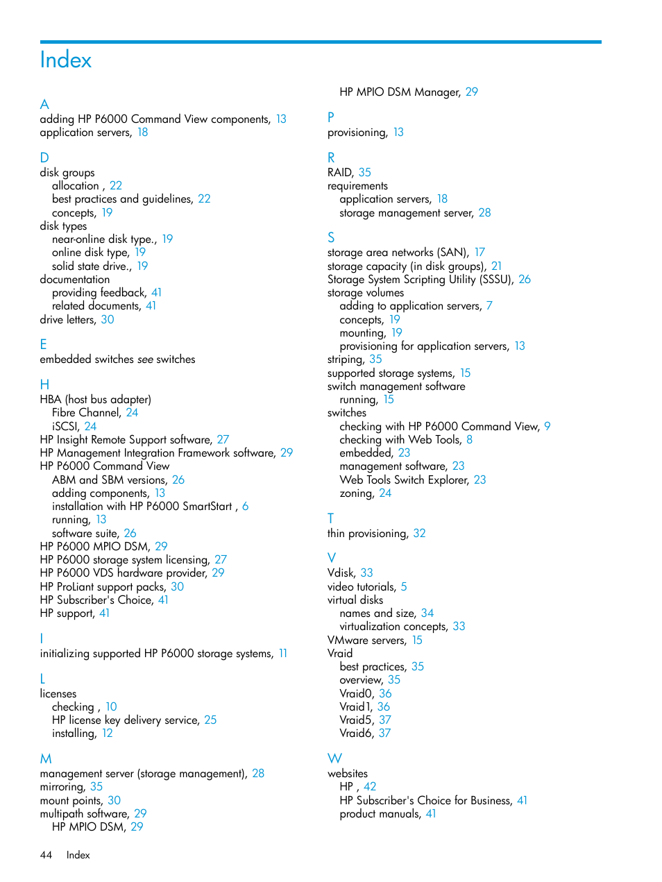 Index | HP Command View EVA Software User Manual | Page 44 / 44
