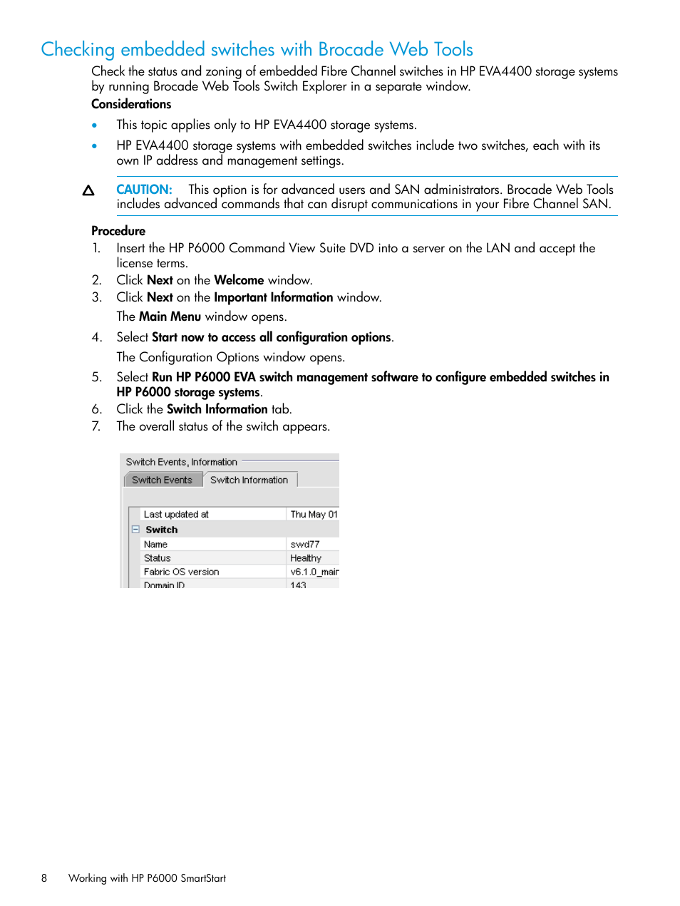 Checking embedded switches with brocade web tools | HP Command View EVA Software User Manual | Page 8 / 44