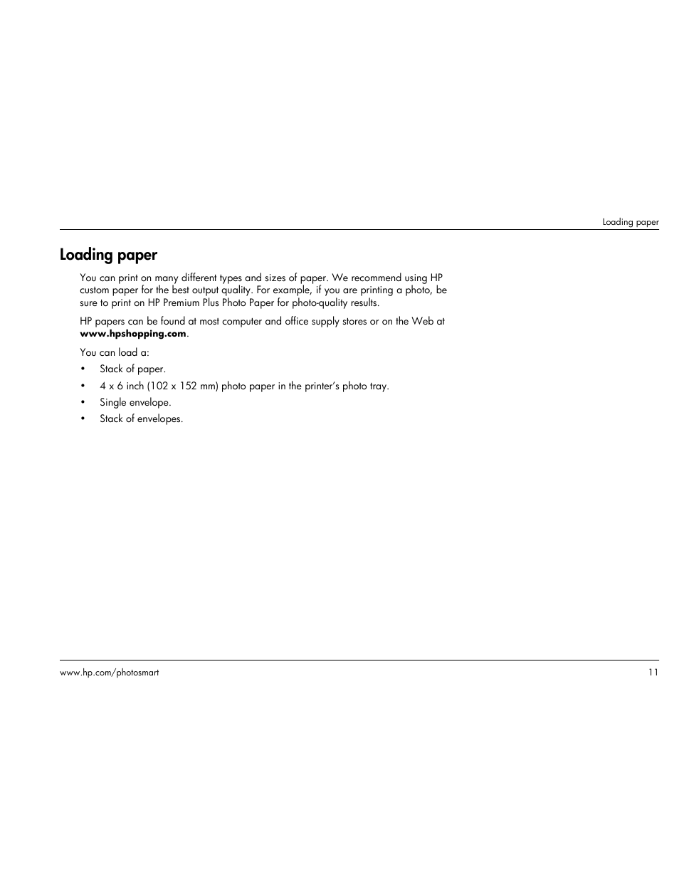 Loading paper | HP Photosmart p1000 1000 Printer User Manual | Page 17 / 113