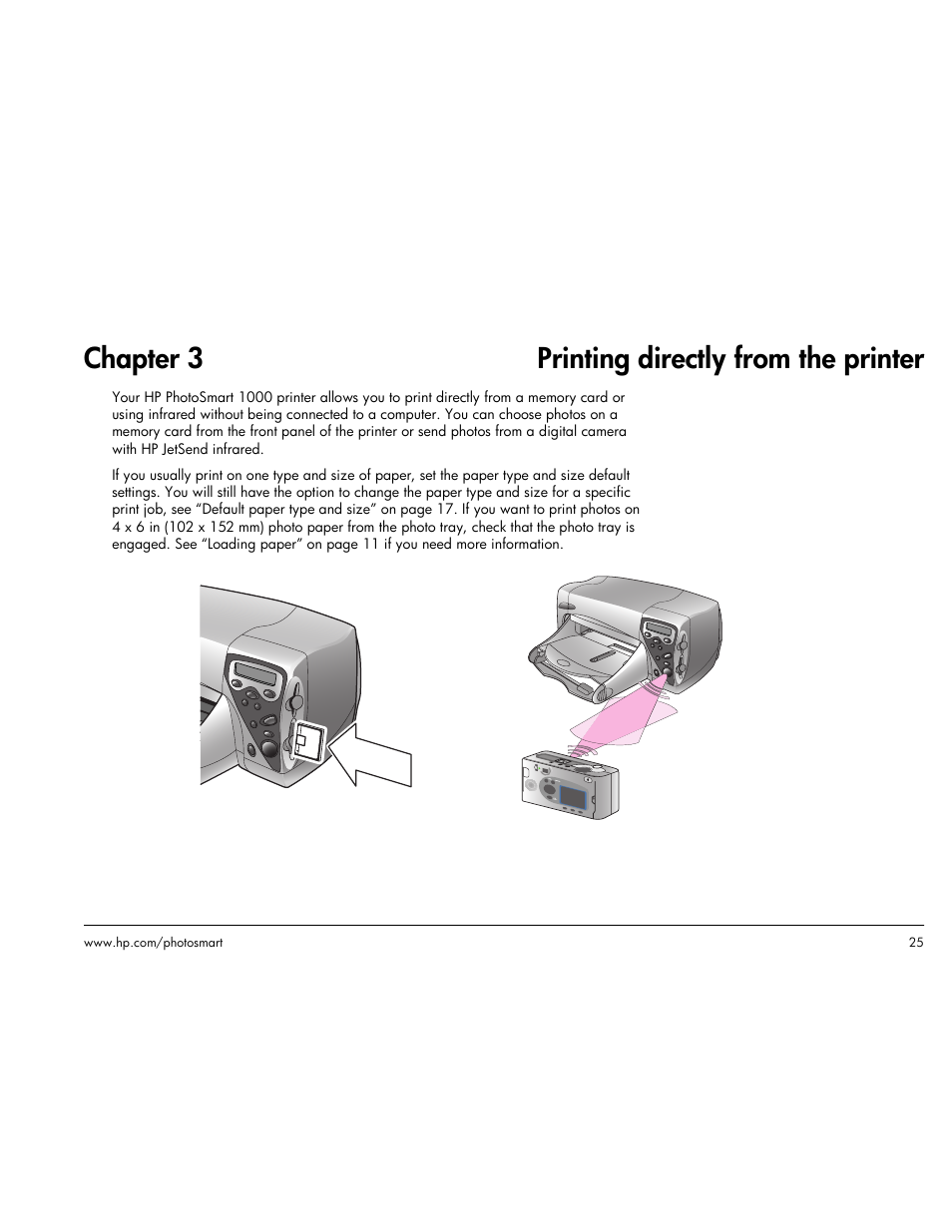 Chapter 3 printing directly from the printer | HP Photosmart p1000 1000 Printer User Manual | Page 31 / 113