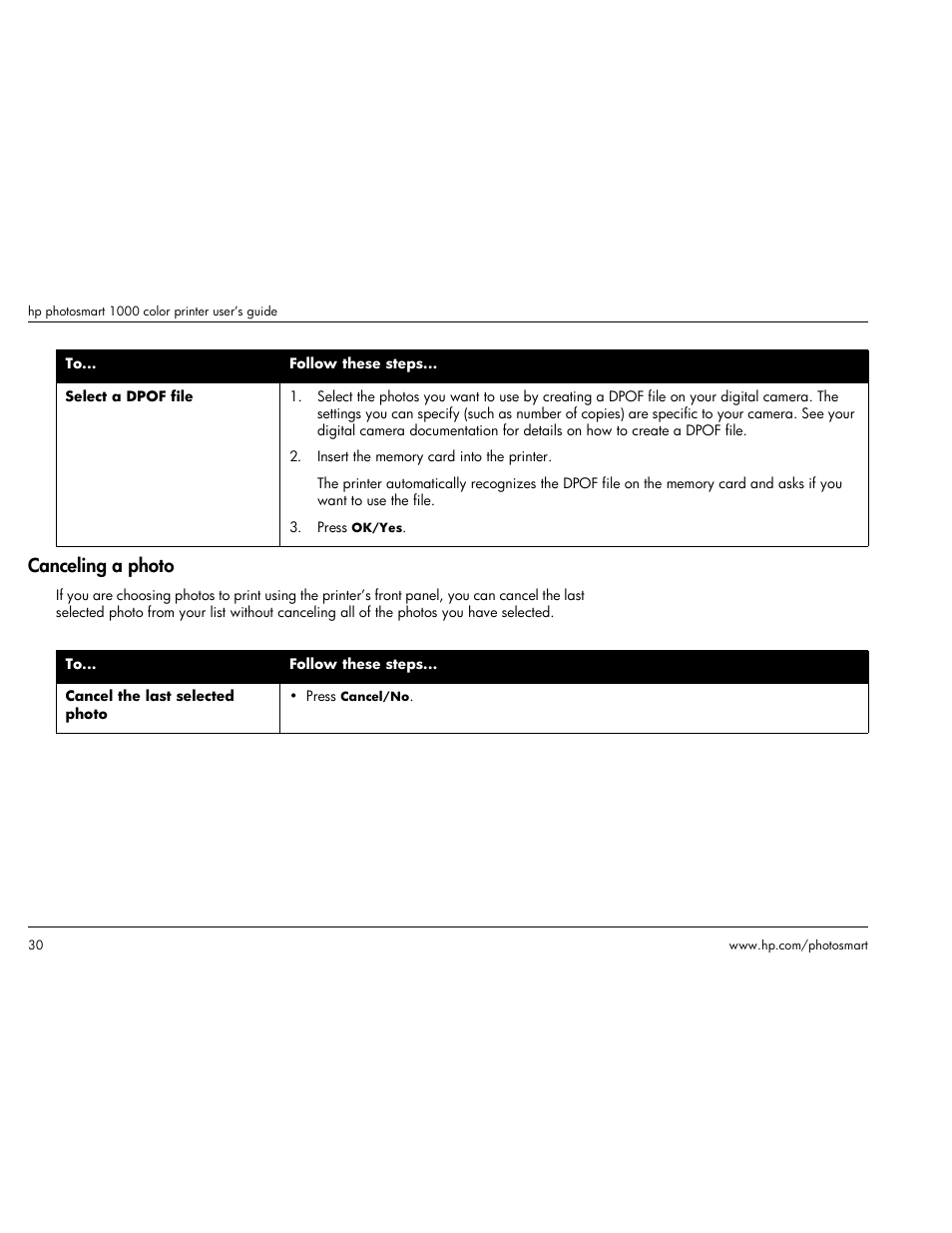 Canceling a photo | HP Photosmart p1000 1000 Printer User Manual | Page 36 / 113