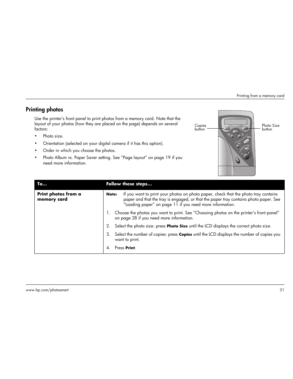Printing photos | HP Photosmart p1000 1000 Printer User Manual | Page 37 / 113