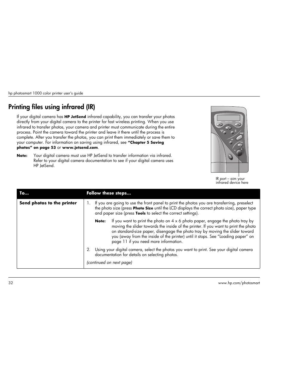 Printing files using infrared (ir), Printing files using, Printing files | HP Photosmart p1000 1000 Printer User Manual | Page 38 / 113