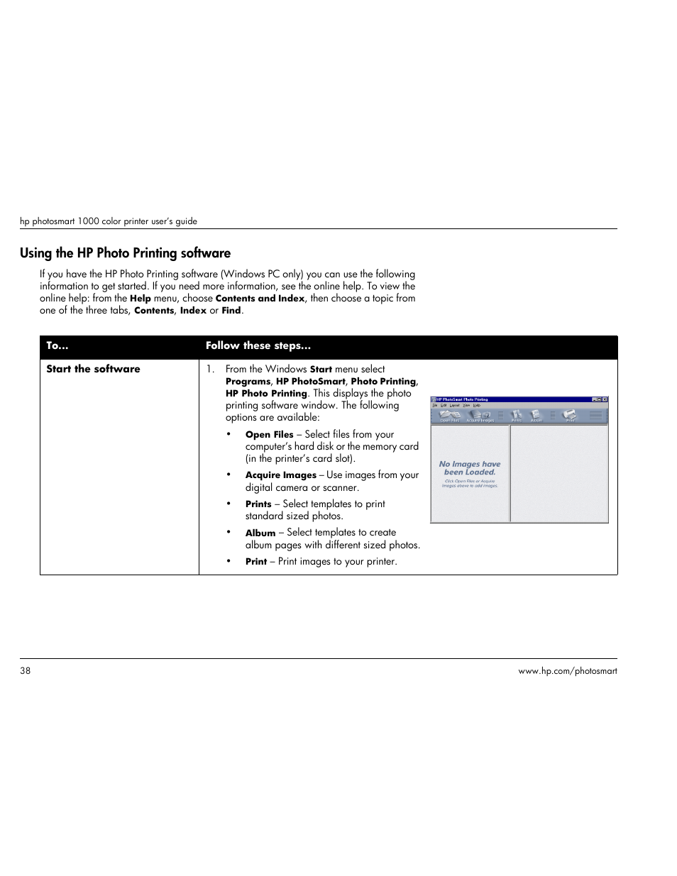 Using the hp photo printing software | HP Photosmart p1000 1000 Printer User Manual | Page 44 / 113