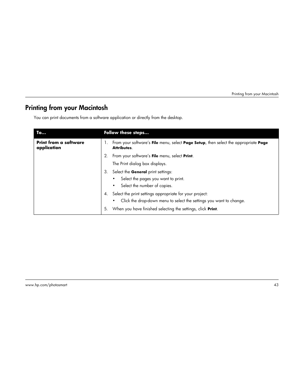 Printing from your macintosh | HP Photosmart p1000 1000 Printer User Manual | Page 49 / 113