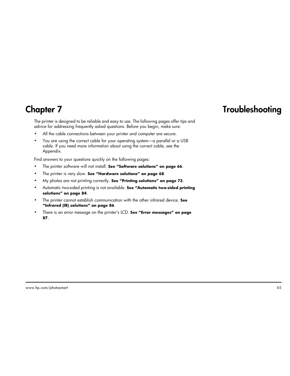 Chapter 7 troubleshooting | HP Photosmart p1000 1000 Printer User Manual | Page 71 / 113